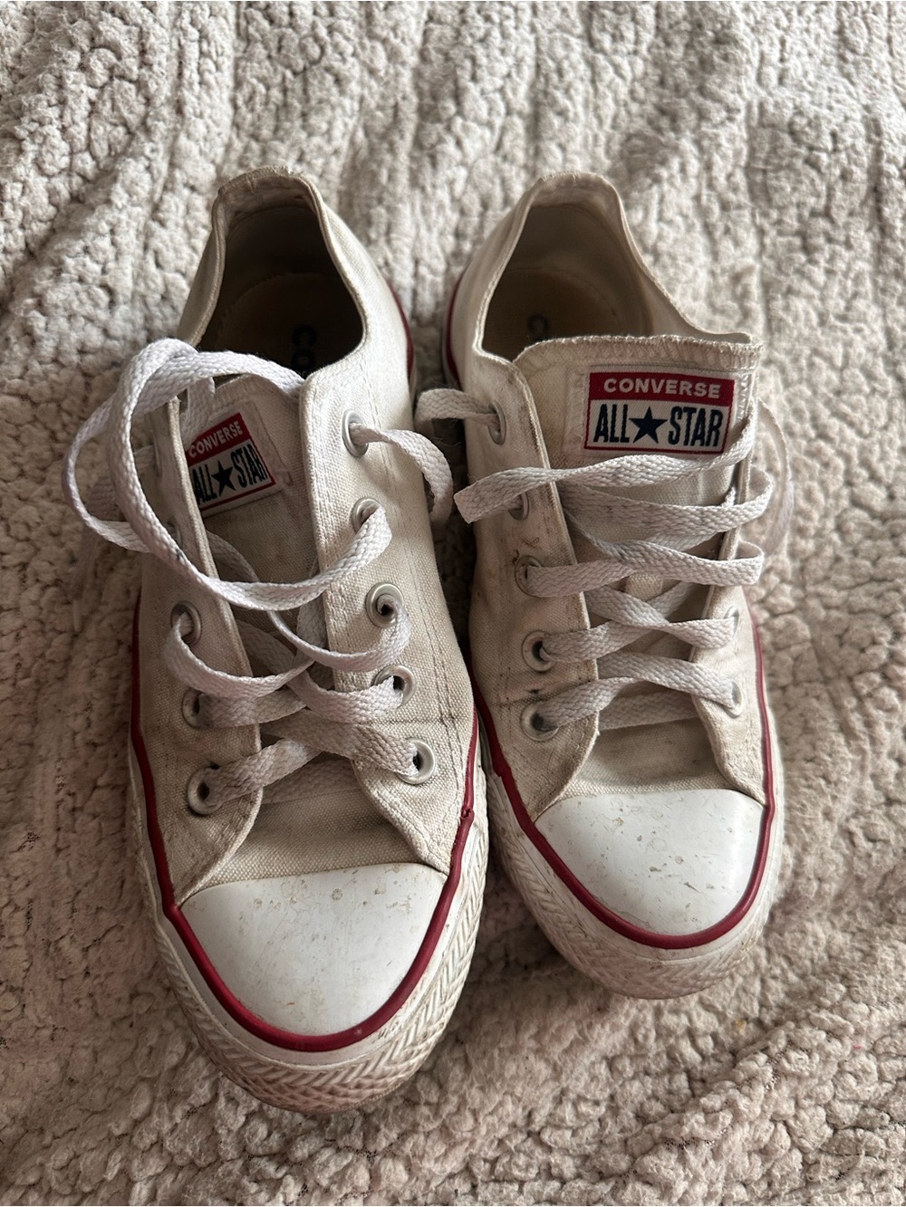Converse Kids White Sneakers with Red Trim